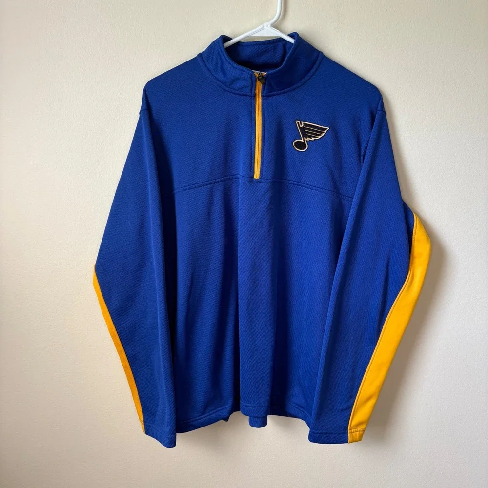 Y2K NHL Pullover Mens Large Blue St. Louis Blues 1/4 Zip Sporty Hockey Jacket